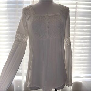 Maurices Women's White Square Neck Laced Blouse (Size XS)